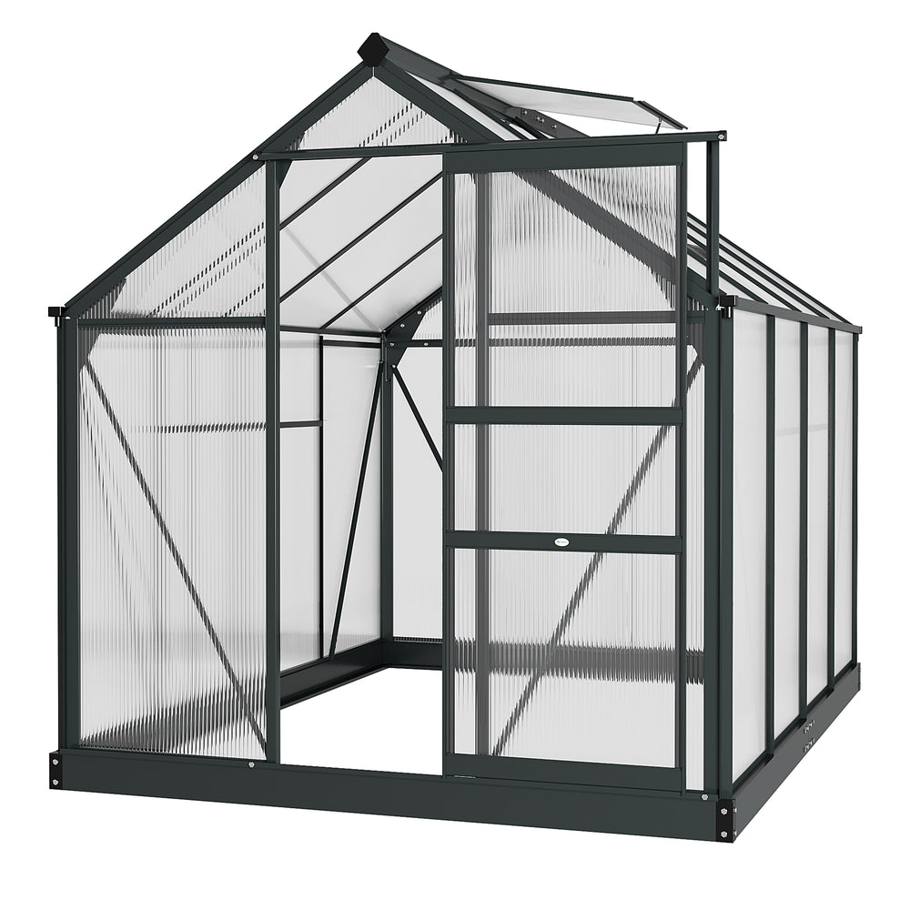 6' x 8' x 6.6' Polycarbonate Greenhouse, Walk-In Green House Kit Garden, Plants Grow, Galvanized Sheet Aluminum Frame with Rain Gutter, Vent and Sliding Door, Grey