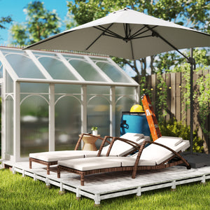 Outsunny Wicker Chaise Lounge Chair Outdoor Set of 2, 5-Position Adjustable Reclining Pool Lounge Chairs with Wheels, Rattan Outdoor Lounger with Cushion, Armrests for Poolside Beach Backyard, Beige