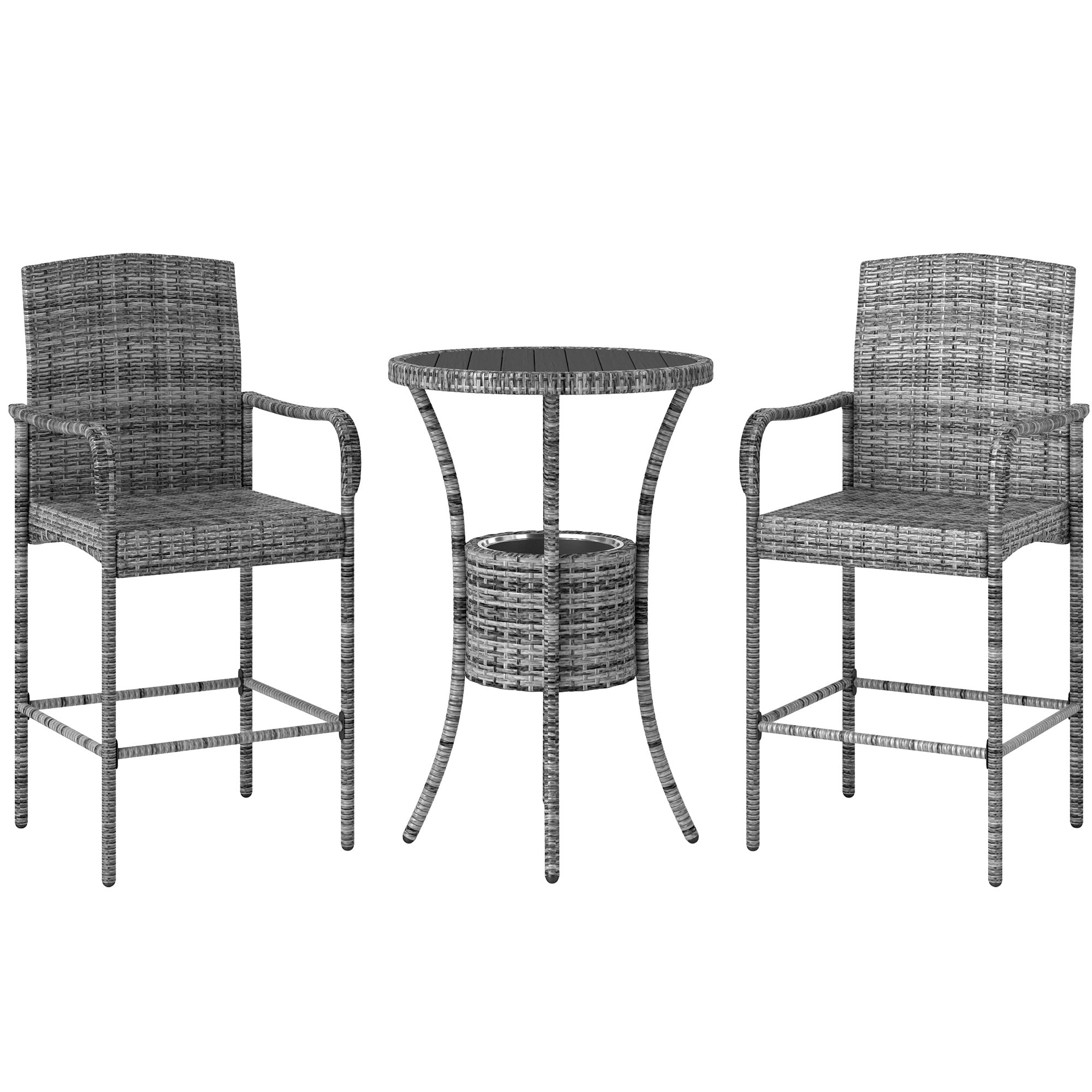 Outsunnny Pieces Patio Bar Set Rattan Bistro Table and High