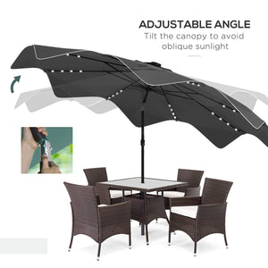 3(m) Garden Parasol Umbrella with 32 Solar LED Lights and Tilt, Outdoor Market Table Umbrella Sun Shade Canopy with Crank, 8 Ribs, Dark Grey