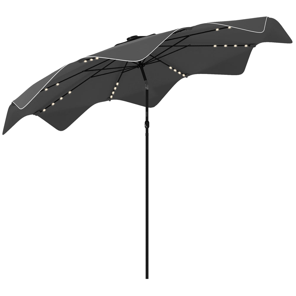 3(m) Garden Parasol Umbrella with 32 Solar LED Lights and Tilt, Outdoor Market Table Umbrella Sun Shade Canopy with Crank, 8 Ribs, Dark Grey