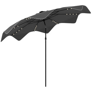 3(m) Garden Parasol Umbrella with 32 Solar LED Lights and Tilt, Outdoor Market Table Umbrella Sun Shade Canopy with Crank, 8 Ribs, Dark Grey