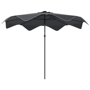3(m) Garden Parasol Umbrella with 32 Solar LED Lights and Tilt, Outdoor Market Table Umbrella Sun Shade Canopy with Crank, 8 Ribs, Dark Grey