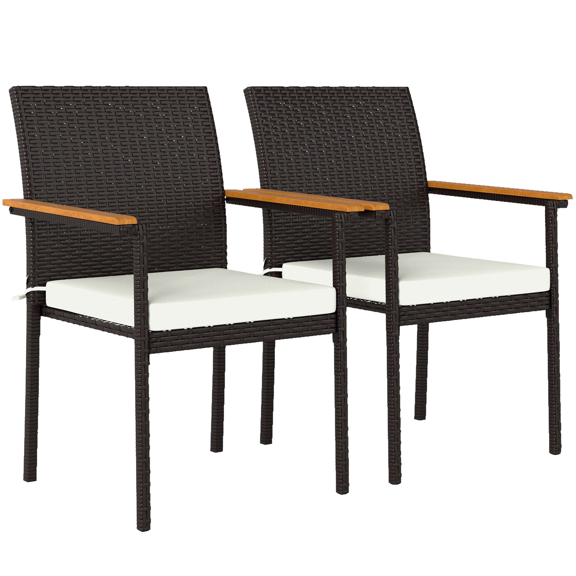 Outsunnny Stackable Wicker Patio Chairs Set of 2, PE Rattan
