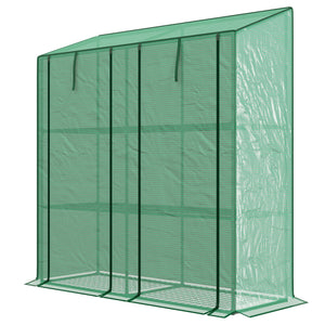 Lean-to Mini Greenhouse with 3 Tier Shelves, PE Cover, Portable Green House with 2 Roll-up Doors, Garden Plant Grow Hot House for Indoor Outdoor, 56.3"x18.1"x59.4", Green