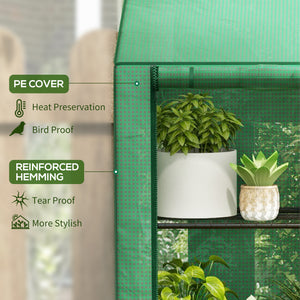 Lean-to Mini Greenhouse with 3 Tier Shelves, PE Cover, Portable Green House with 2 Roll-up Doors, Garden Plant Grow Hot House for Indoor Outdoor, 56.3"x18.1"x59.4", Green