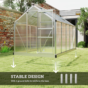 6' x 10' x 6.6' Polycarbonate Greenhouse, Walk-In Green House Kit Garden, Plants Grow, Galvanized Sheet Aluminum Frame with Rain Gutter, Vents and Sliding Door, Sliver