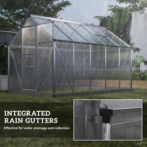 6' x 10' x 6.6' Polycarbonate Greenhouse, Walk-In Green House Kit Garden, Plants Grow, Galvanized Sheet Aluminum Frame with Rain Gutter, Vents and Sliding Door, Sliver