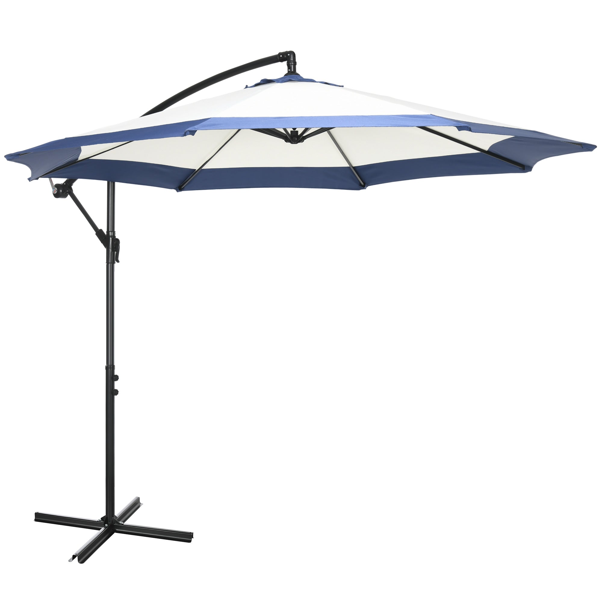 10 ft patio umbrellas blue Outsunny 10FT Cantilever Patio Umbrella, Offset Umbrella with Crank and Cross Base for Deck, Backyard, Pool and Garden, Navy Blue