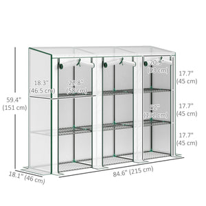Lean-to Mini Greenhouse with 3 Tier Shelves, Portable Garden Hot House with 3 Roll-Up Doors for Indoor Outdoor, 84.6"x18.1"x56.7", White