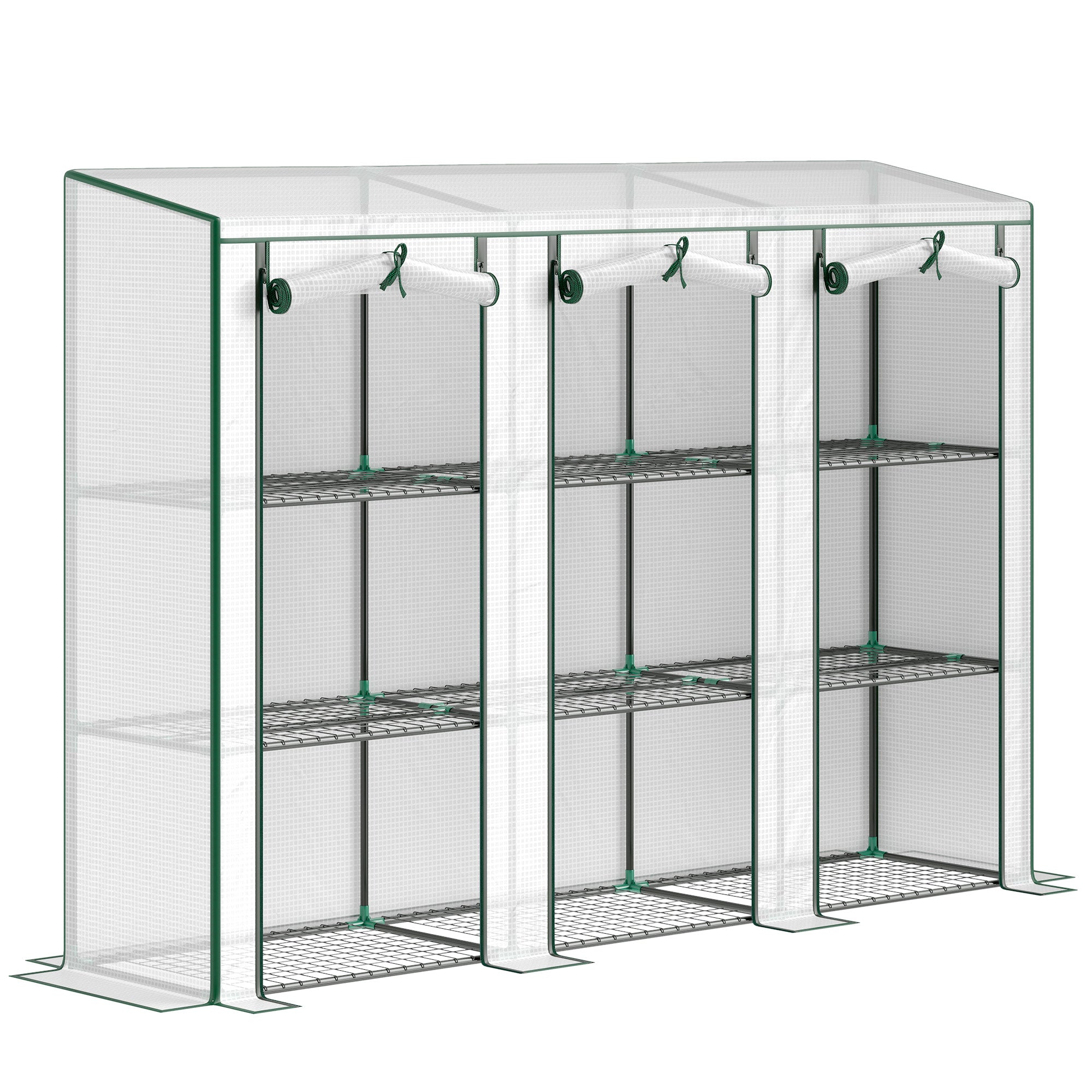 Outsunnny Lean-to Mini Greenhouse with 3 Tier Shelves, Portable Garden Hot  House with 3 Roll-Up Doors for Indoor Outdoor, 84.6