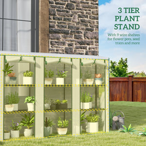 Lean-to Mini Greenhouse with 3 Tier Shelves, Portable Garden Hot House with 3 Roll-Up Doors for Indoor Outdoor, 84.6"x18.1"x56.7", White