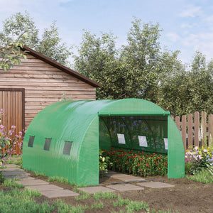 13' x 10' x 6.6'  Walk-in Polytunnel Greenhouse, Outdoor Garden Tunnel Greenhouse Tent with Zipped Roll-Up Door and 6 Mesh Windows, Green