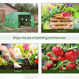13' x 10' x 6.6'  Walk-in Polytunnel Greenhouse, Outdoor Garden Tunnel Greenhouse Tent with Zipped Roll-Up Door and 6 Mesh Windows, Green