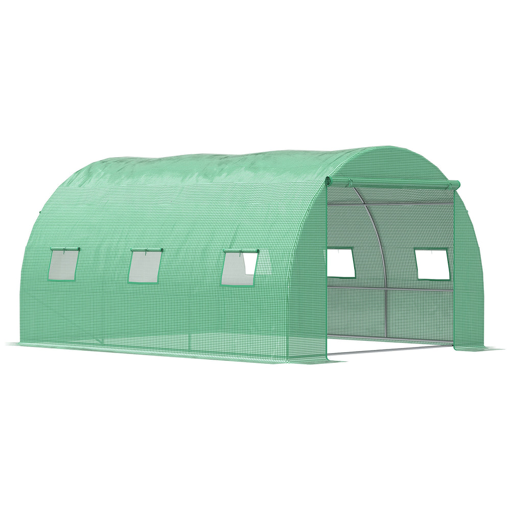 13' x 10' x 6.6'  Walk-in Polytunnel Greenhouse, Outdoor Garden Tunnel Greenhouse Tent with Zipped Roll-Up Door and 6 Mesh Windows, Green