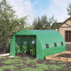 13' x 10' x 6.6'  Walk-in Polytunnel Greenhouse, Outdoor Garden Tunnel Greenhouse Tent with Zipped Roll-Up Door and 6 Mesh Windows, Green