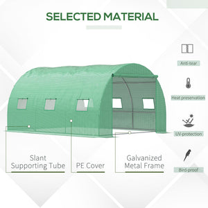 13' x 10' x 6.6'  Walk-in Polytunnel Greenhouse, Outdoor Garden Tunnel Greenhouse Tent with Zipped Roll-Up Door and 6 Mesh Windows, Green
