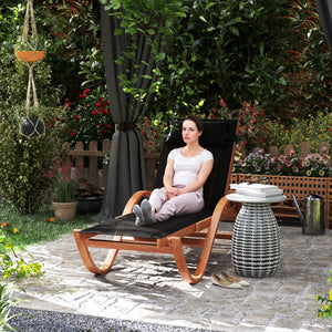 Outsunny Larch Wood Lounge Chair, 4-Level Adjustable Tanning Chair, Full Flat Patio Lounger with Mesh Seat, Outdoor Sun Chaise for Patio Beach, Black