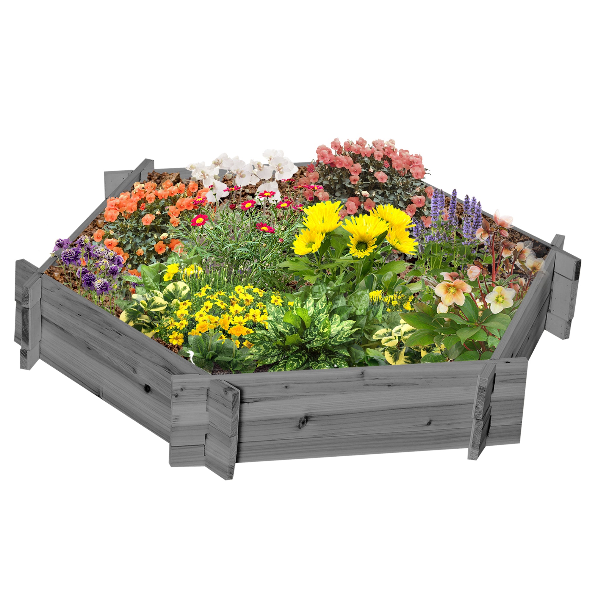 hexagon planter pot Outsunny 39" x 36" Screwless Raised Garden Bed, Hexagon Planter Box for Outdoor Plants, Vegetables, Flowers, Herbs, Gray