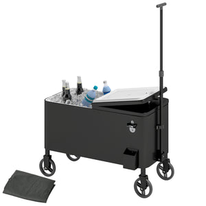 80-Qt Outdoor Patio Cooler Cart, Rolling Ice Chest with Adjustable Handle, Wheels, Bottle Opener, Drainage, Outdoor Beverage Cooler Bar Cart for Party BBQ Camping, Black