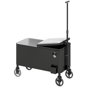 80-Qt Outdoor Patio Cooler Cart, Rolling Ice Chest with Adjustable Handle, Wheels, Bottle Opener, Drainage, Outdoor Beverage Cooler Bar Cart for Party BBQ Camping, Black