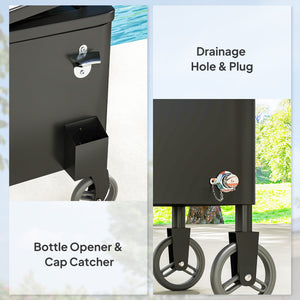 80-Qt Outdoor Patio Cooler Cart, Rolling Ice Chest with Adjustable Handle, Wheels, Bottle Opener, Drainage, Outdoor Beverage Cooler Bar Cart for Party BBQ Camping, Black