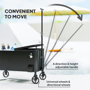 80-Qt Outdoor Patio Cooler Cart, Rolling Ice Chest with Adjustable Handle, Wheels, Bottle Opener, Drainage, Outdoor Beverage Cooler Bar Cart for Party BBQ Camping, Black