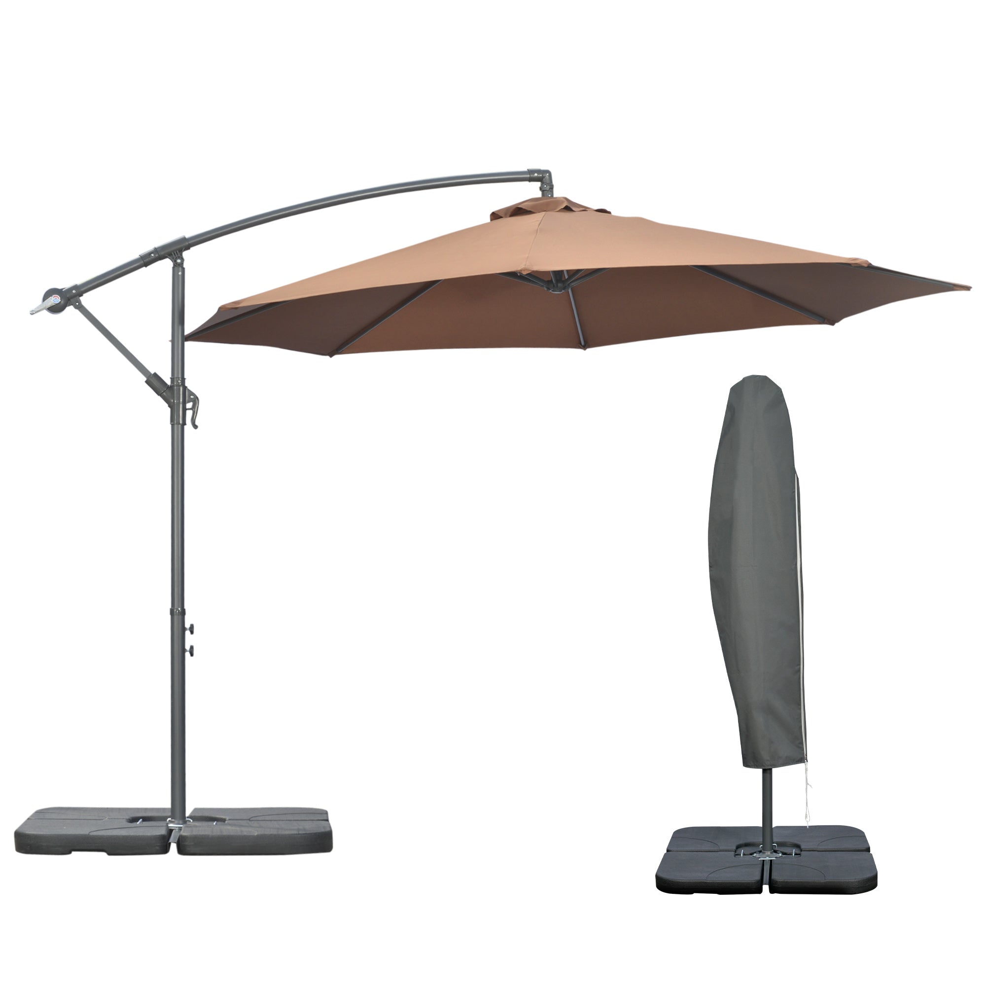 banana cantilever patio umbrella Outsunny 9.6' Offset Cantilever Patio Umbrella with Base & Crank, Coffee