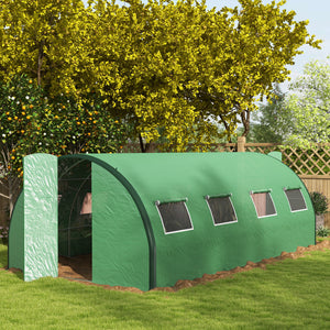 Outsunny 20' x 10' x 6.6' Walk-in Tunnel Greenhouse with Upgraded Structure, Outdoor Green House with 2 Hinged Doors, 8 Mesh Windows, Gardening Plant Warm House Tent, Green