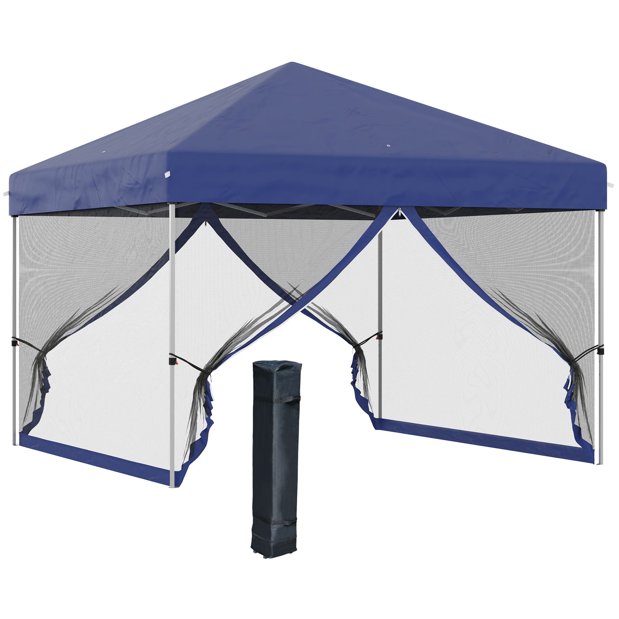 easy to put up tents Outsunny 10' x 10' Pop Up Canopy Party Tent with 3-Level Adjustable Height, Easy Move Roller Bag, Blue