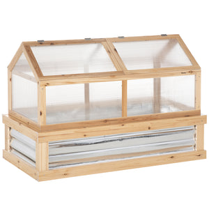 Wooden Cold Frame, Raised Garden Bed with Polycarbonate Greenhouse, Flower Planter Protection, 48" x 24" x 32", Natural