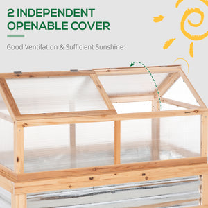 Wooden Cold Frame, Raised Garden Bed with Polycarbonate Greenhouse, Flower Planter Protection, 48" x 24" x 32", Natural