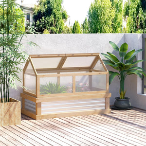 Wooden Cold Frame, Raised Garden Bed with Polycarbonate Greenhouse, Flower Planter Protection, 48" x 24" x 32", Natural