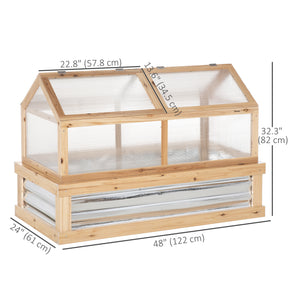 Wooden Cold Frame, Raised Garden Bed with Polycarbonate Greenhouse, Flower Planter Protection, 48" x 24" x 32", Natural