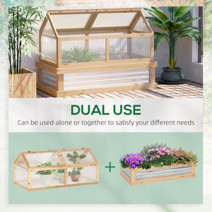 Wooden Cold Frame, Raised Garden Bed with Polycarbonate Greenhouse, Flower Planter Protection, 48" x 24" x 32", Natural