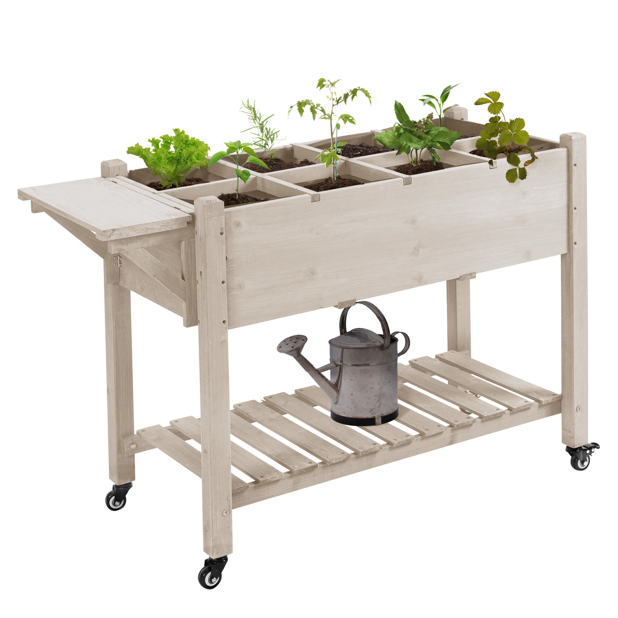 indoor planter on wheels Outsunny 49" x 21" x 34" Raised Garden Bed w/ 8 Grow Grids, Natural
