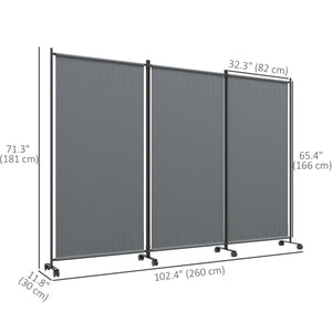 3 Panel Folding Room Divider with Lockable Wheels, 6ft Rolling Privacy Screen, Portable Freestanding Privacy Panel for Garden Backyard Deck Pool Hot Tub, Dark Grey