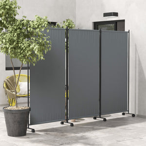 3 Panel Folding Room Divider with Lockable Wheels, 6ft Rolling Privacy Screen, Portable Freestanding Privacy Panel for Garden Backyard Deck Pool Hot Tub, Dark Grey