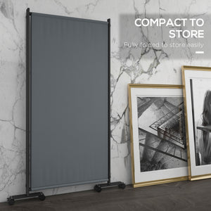 3 Panel Folding Room Divider with Lockable Wheels, 6ft Rolling Privacy Screen, Portable Freestanding Privacy Panel for Garden Backyard Deck Pool Hot Tub, Dark Grey