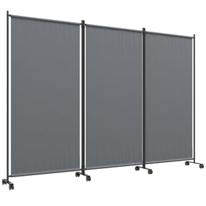 3 Panel Folding Room Divider with Lockable Wheels, 6ft Rolling Privacy Screen, Portable Freestanding Privacy Panel for Garden Backyard Deck Pool Hot Tub, Dark Grey