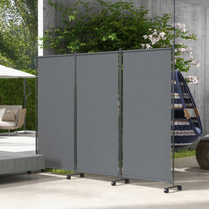 3 Panel Folding Room Divider with Lockable Wheels, 6ft Rolling Privacy Screen, Portable Freestanding Privacy Panel for Garden Backyard Deck Pool Hot Tub, Dark Grey