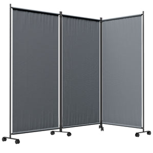 3 Panel Folding Room Divider with Lockable Wheels, 6ft Rolling Privacy Screen, Portable Freestanding Privacy Panel for Garden Backyard Deck Pool Hot Tub, Dark Grey
