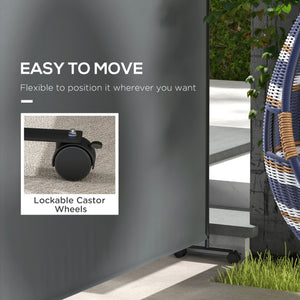 3 Panel Folding Room Divider with Lockable Wheels, 6ft Rolling Privacy Screen, Portable Freestanding Privacy Panel for Garden Backyard Deck Pool Hot Tub, Dark Grey