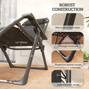 Outsunny Zero Gravity Chairs Set of 2, Reclining Folding Zero Gravity Lounge Chair, Outdoor Lounge Chairs with Removable Cushion, Headrest, and Cup Phone Holder Tray for Patio, Beach, Gray