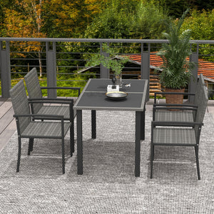 4 Seater Rattan Dining Set with Rectangular Glass Top Table and 4 Armchairs, PE Rattan Garden Furniture Set, Outdoor Dining Table and Chairs for Patio, Balcony, Lawn, Grey