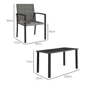 4 Seater Rattan Dining Set with Rectangular Glass Top Table and 4 Armchairs, PE Rattan Garden Furniture Set, Outdoor Dining Table and Chairs for Patio, Balcony, Lawn, Grey