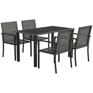 4 Seater Rattan Dining Set with Rectangular Glass Top Table and 4 Armchairs, PE Rattan Garden Furniture Set, Outdoor Dining Table and Chairs for Patio, Balcony, Lawn, Grey