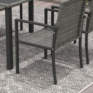 4 Seater Rattan Dining Set with Rectangular Glass Top Table and 4 Armchairs, PE Rattan Garden Furniture Set, Outdoor Dining Table and Chairs for Patio, Balcony, Lawn, Grey