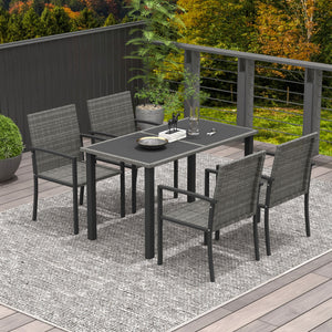 4 Seater Rattan Dining Set with Rectangular Glass Top Table and 4 Armchairs, PE Rattan Garden Furniture Set, Outdoor Dining Table and Chairs for Patio, Balcony, Lawn, Grey