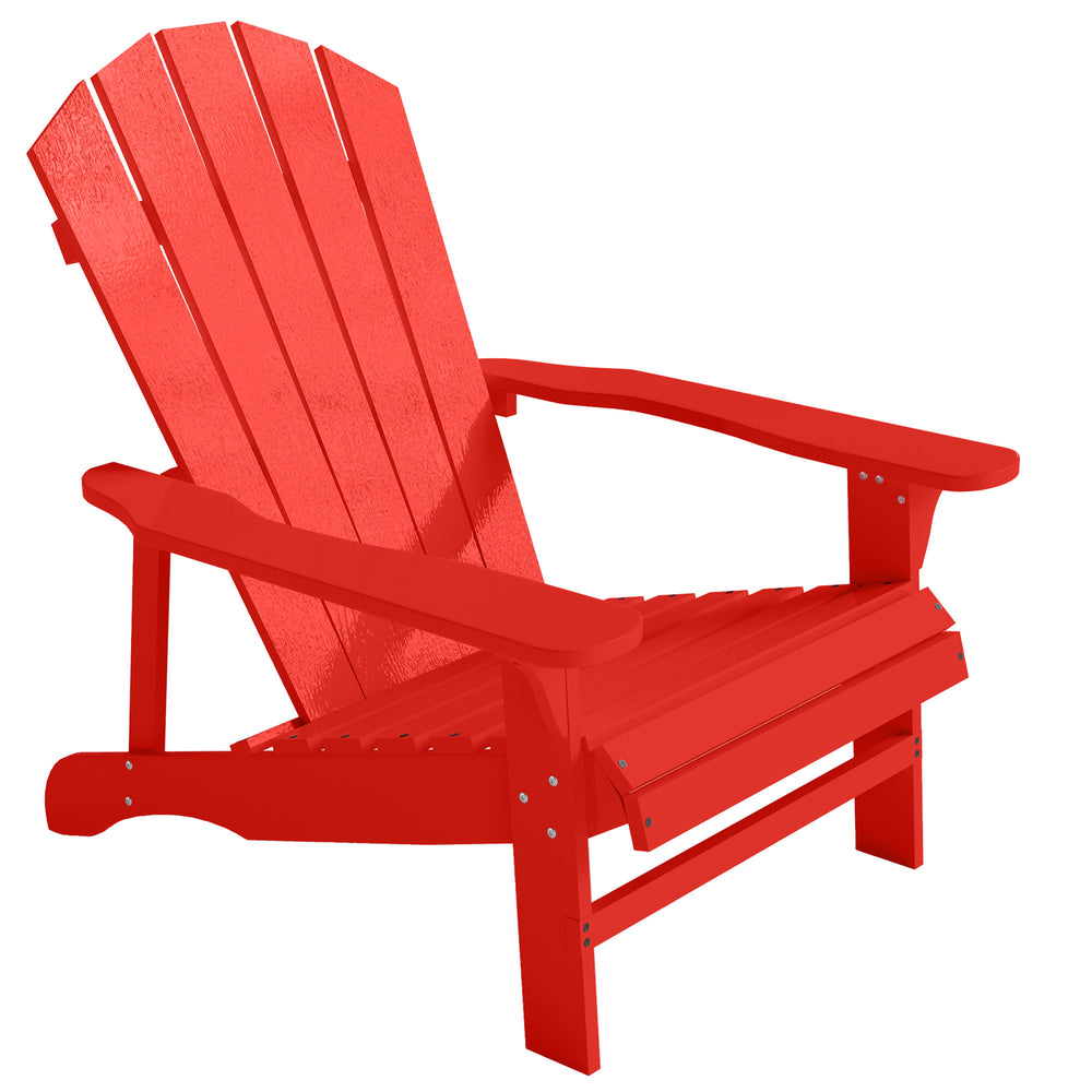 Wood Adirondack Chair, Outdoor Patio Muskoka Chair with Slatted Design for Deck, Garden, Backyard, Fire Pit, Red